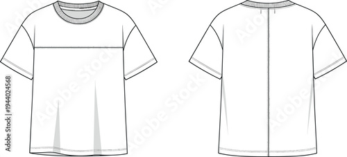 Technical Sketch of an Oversized Crewneck T-shirt with Horizontal Front Yoke and Vertical Back Seam Detail for Fashion Design Development
