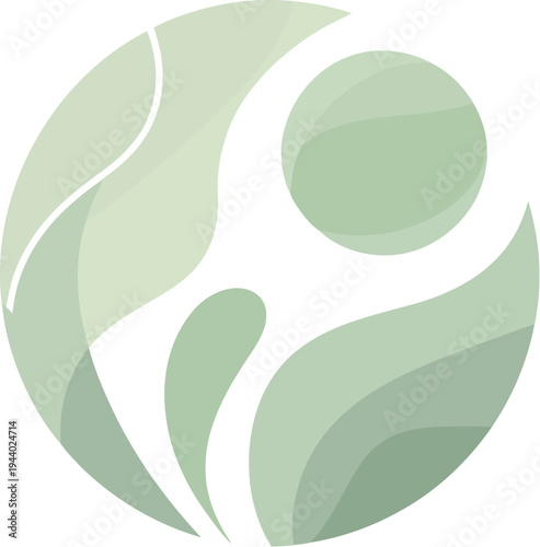 Abstract green circular logo represents human flourishing.