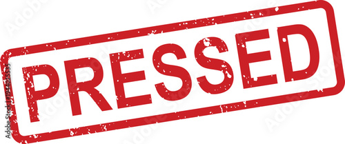 A strong red pressed rubber stamp featuring a distressed grunge appearance on a clean white surface