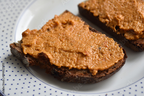 Slice of bread with vegetable spread