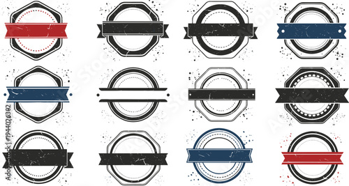 Vintage retro badge label collection with grunge texture ribbon banners and stamp style frames for logo branding packaging design vector set