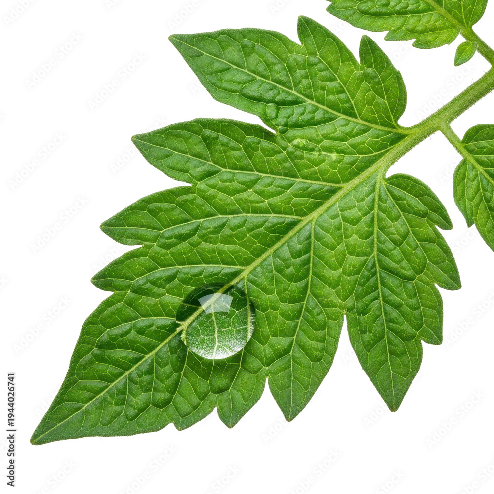 Fototapeta premium Green Leaf With Water Droplet Isolated Black