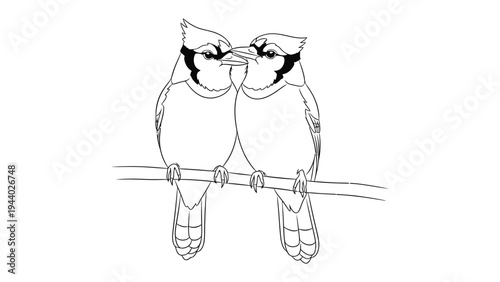 Pair of Blue Jay: Two blue jays perched gracefully on a slender branch, their vibrant feathers creating a beautiful contrast against the bright, natural light, symbolising companionship and serenity.