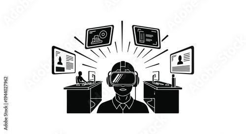 Virtual reality technology concept with multiple screens