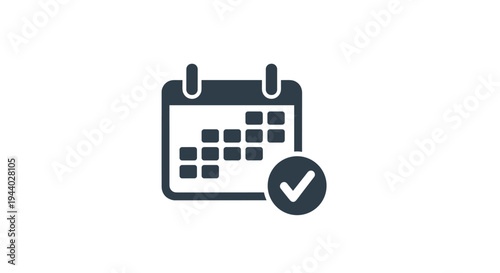 Calendar icon with a checkmark symbol represents successful scheduling, task completion, and effective time management in business.