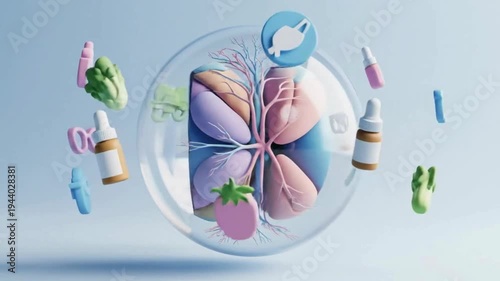 Stylized Human Eye Anatomy with Health Icons and Vision Care Concept