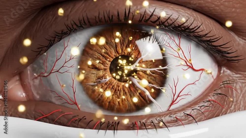 Macro Human Eye Opening with Glowing Medical Visualization Effect