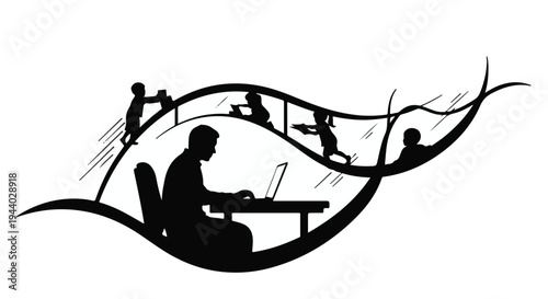 silhouette of people working remotely on laptops outdoors