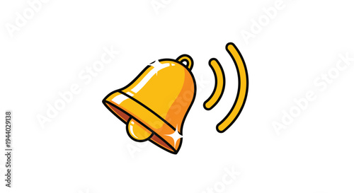 Shiny golden bell with sound waves symbolizes notifications, alerts, reminders, or calls for attention in digital interfaces.