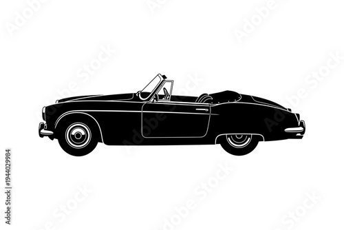 Classic convertible car silhouette in black and white