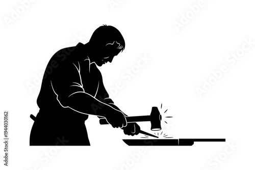 Silhouette of a blacksmith crafting metal with hammer and anvil