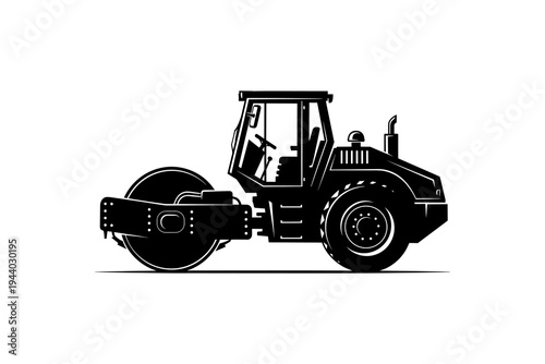 Detailed silhouette of a road roller on a white background