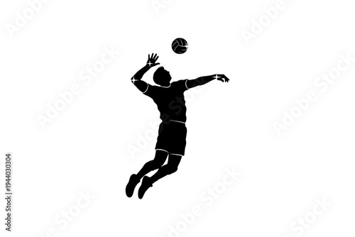Dynamic silhouette of male volleyball player jumping to spike ball in action pose