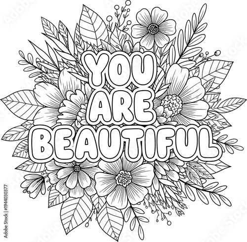 Inspirational floral illustration with uplifting message for self esteem