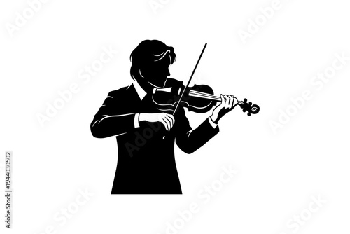 Elegant silhouette of violinist playing violin with passion and grace