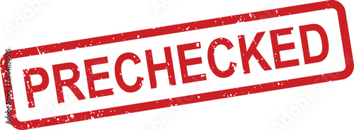 A vibrant red prechecked rubber grunge stamp with textured edges on a pristine white background