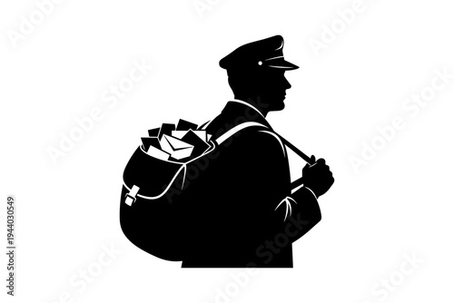Postal worker silhouette carrying mailbag