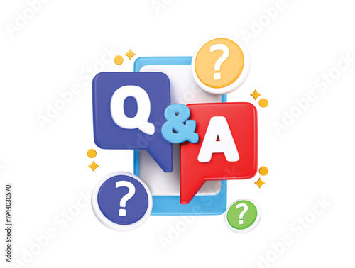 Question and answer QA speech bubble icon 3D render illustration