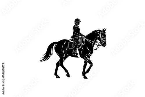 Equestrian rider silhouette on elegant horse in motion