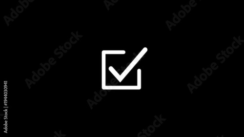 Check box check mark symbol animation for selection confirmation status. Approved option and correct choice indication process icon.