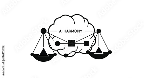 AI technology balance scale with brain harmony
