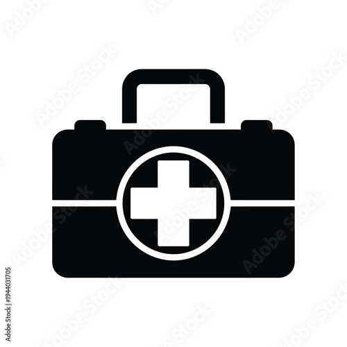 Black First Aid Kit Icon Vector Illustration for Medical Emergency, Healthcare, and Safety Design Elements