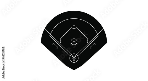 A simplified top down illustration of a baseball field in white outline