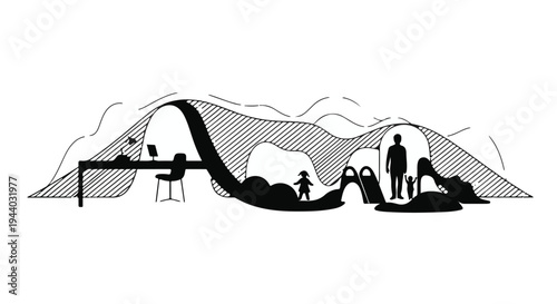 black silhouette illustration of people on a playground