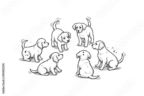 Playful puppy sketch: a group of cute dogs in adorable poses