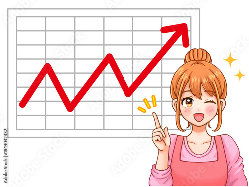 上昇グラフに喜ぶ主婦のイラスト素材