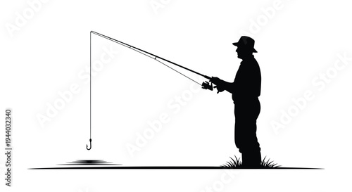 Silhouette of a fisherman casting a line by the water s edge