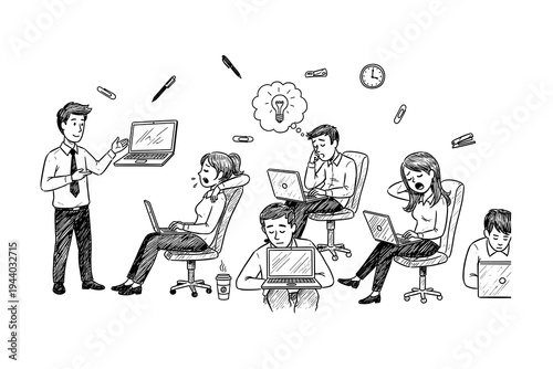 Team collaboration and brainstorming in a busy office environment