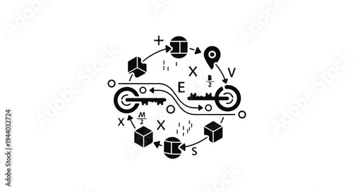 black and white illustration of mathematical and engineering symbols