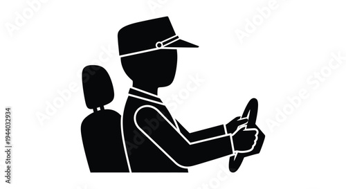 Silhouette of a driver in a car viewed from the side