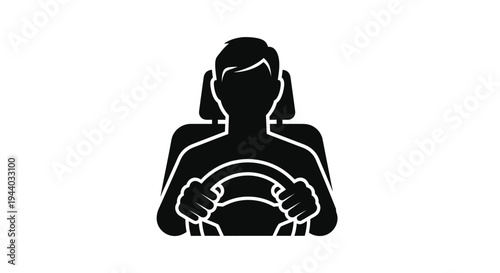 Silhouette of a person driving a vehicle with a steering wheel