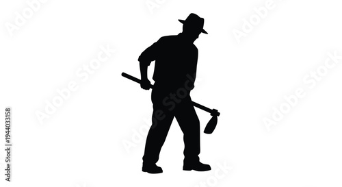 Silhouette of a man with a hat and axe isolated on white