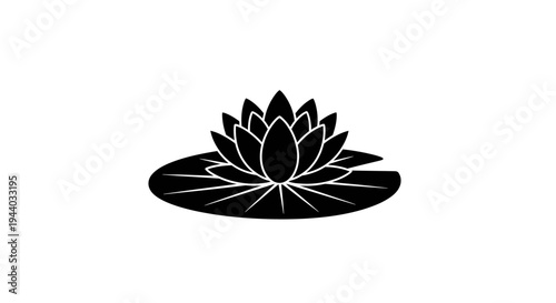 Minimalist Black and White Lotus Water Lily Illustration