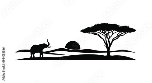 African savanna silhouette featuring elephants and a setting sun