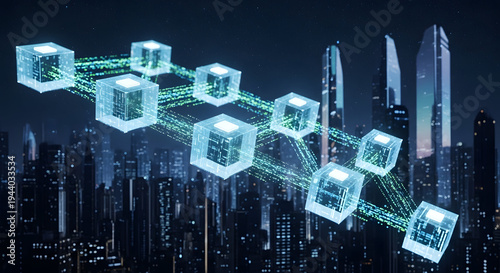 Blockchain Rising: Cubes Over Future City
Decentralized Future: Linked Blocks in Urban Sky
Chain of Trust: Transparent Blocks in Motion
