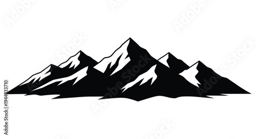 Stylized black and white illustration of a jagged mountain range silhouette