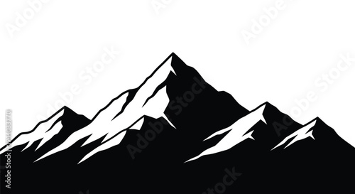 Dramatic black and white silhouette of jagged mountain peaks