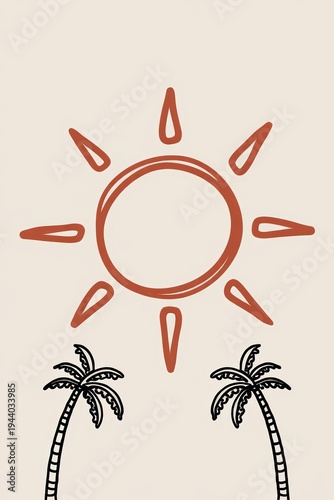 Boho Sun and Palm Trees Illustration