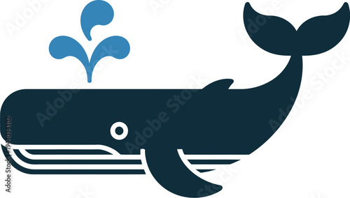 Whale spouting water in dark blue graphic style icon design.