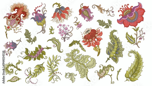 Colorful illustrations of various flowers and leaves are displayed.