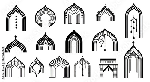 Collection of oriental arch frames and islamic mosque door silhouettes