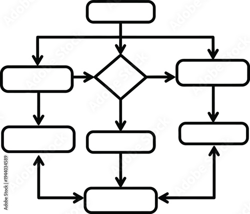 Flowchart diagram with various shapes and arrows