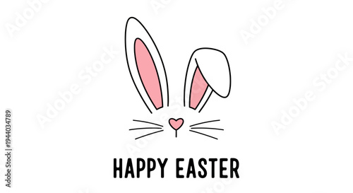 Easter bunny face with pink ears and heart nose says Happy Easter