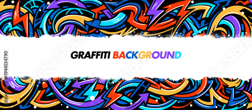 Graffiti doodle art background with vibrant colors hand-drawn style. Street art graffiti urban theme for prints, banners, and textiles in vector format	
