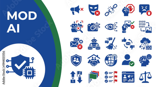 Modern artificial intelligence governance and security concept icons are.