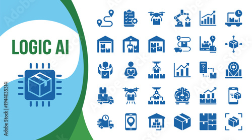 Logic AI icons illustrate supply chain automation and intelligent package.